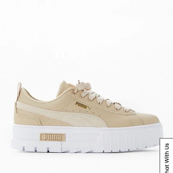 Puma Beige and White Women's Sneakers - Picture 5 of 9